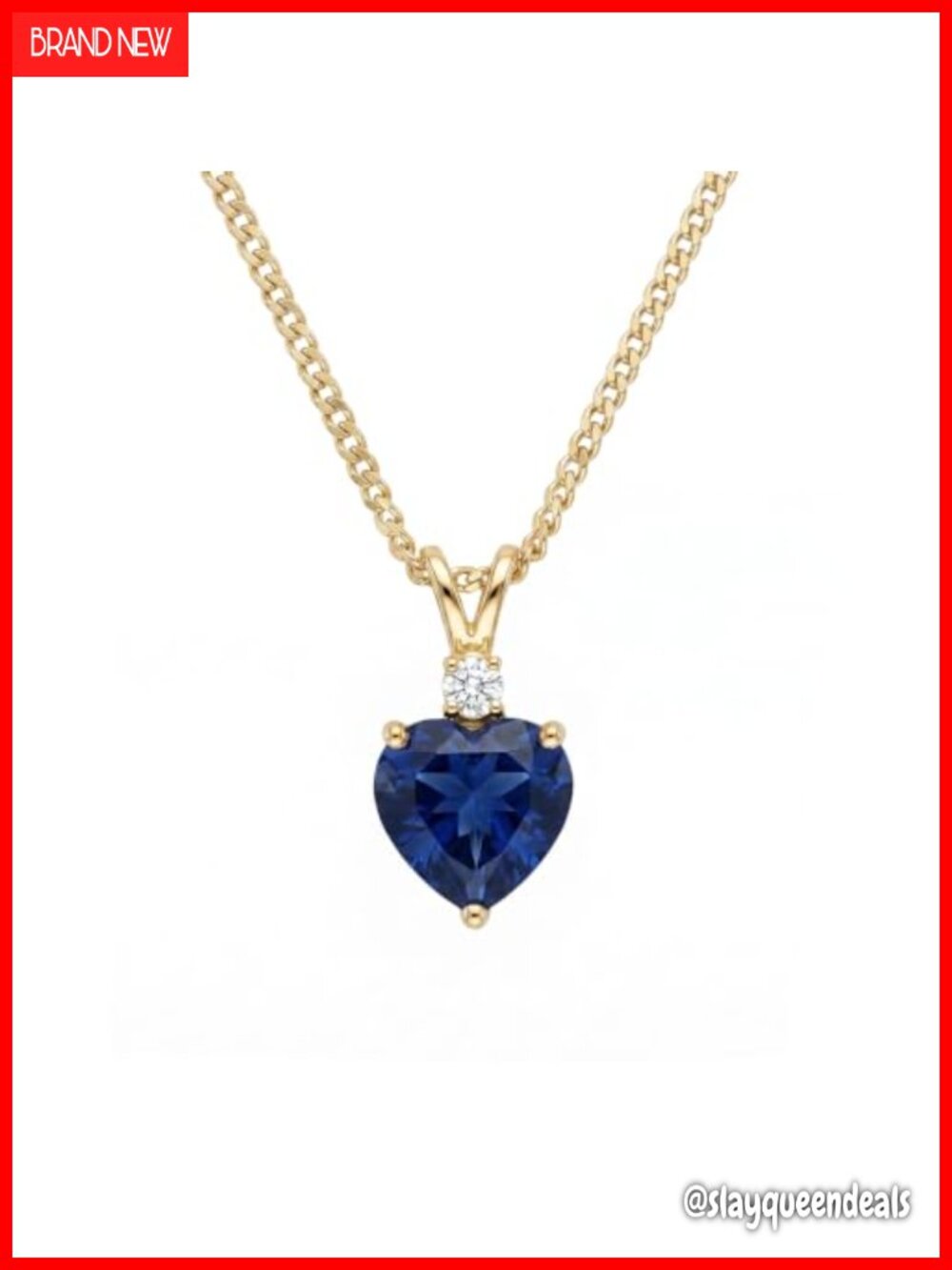 14K Solid Gold Created Sapphire Lab Grown Diamond Heart Pendant Necklace